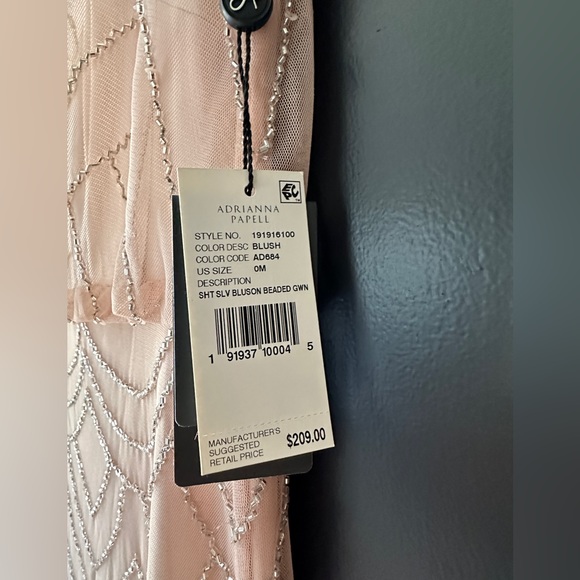 NWT Adrianna Papell evening gown, blush with silver beads, size 0 - Picture 4 of 9